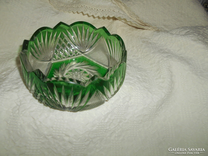 Heavy green polished glass bowl