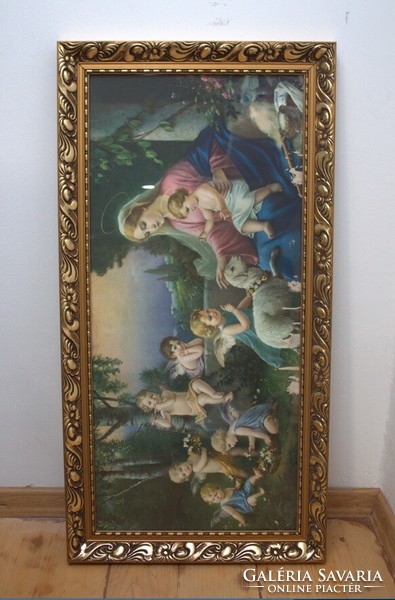 Painting - Madonna with baby Jesus among angels - reproduction