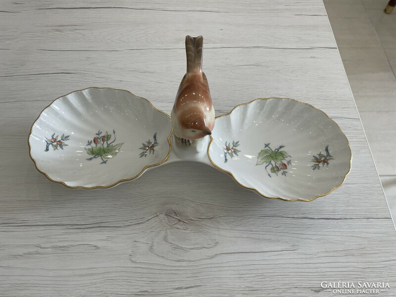 Herendi hecsedli csipkebogyó mintás madaras asztalközép kínáló porcelán