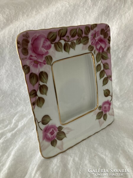 Porcelain desktop photo holder / rose pattern photo holder
