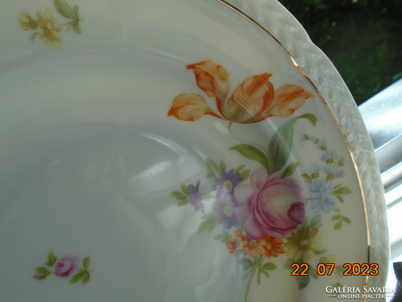 Rosenthal thomas numbered deep plate, hand-painted Meissen flower pattern, embossed empire leaf rim