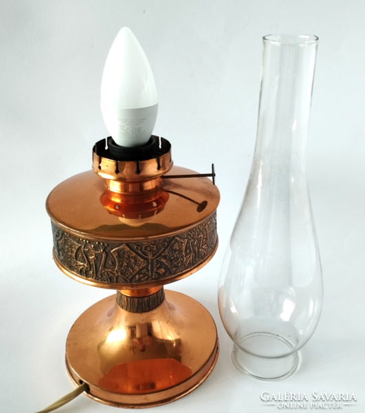 Industrial artist table lamp in the shape of a retro red copper kerosene lamp