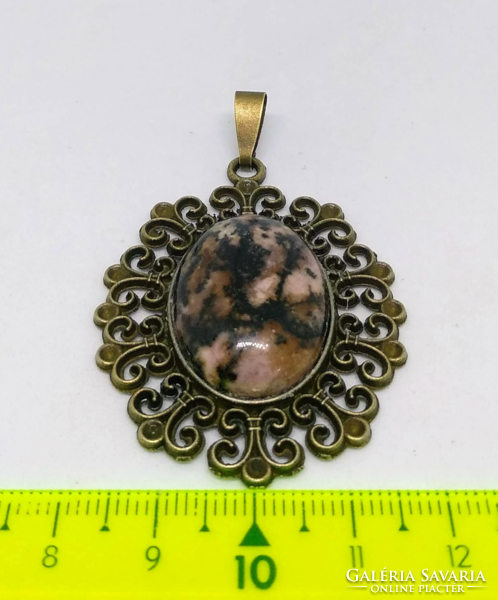 Rhodonite mineral pendant, in a bronze socket 56