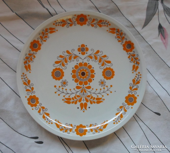 Alföldi Porcelán falitányér, narancssárga virágmotívummal