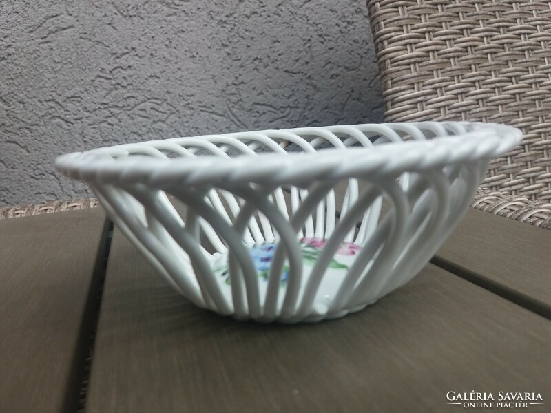 Marked Herend porcelain wicker basket, small basket with flower pattern