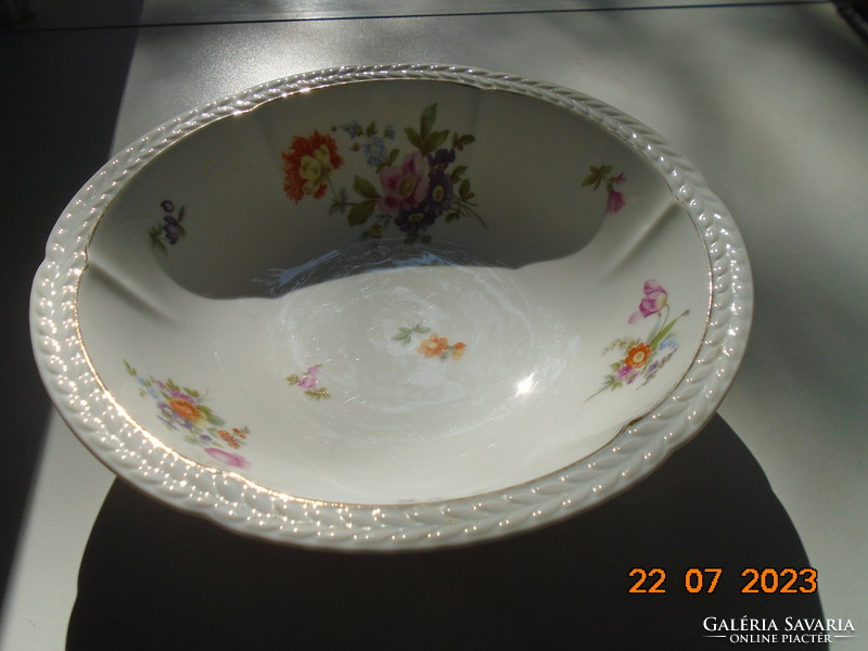 Rosenthal thomas deep dish, hand-painted Meissen flower pattern, convex empire leaf rim