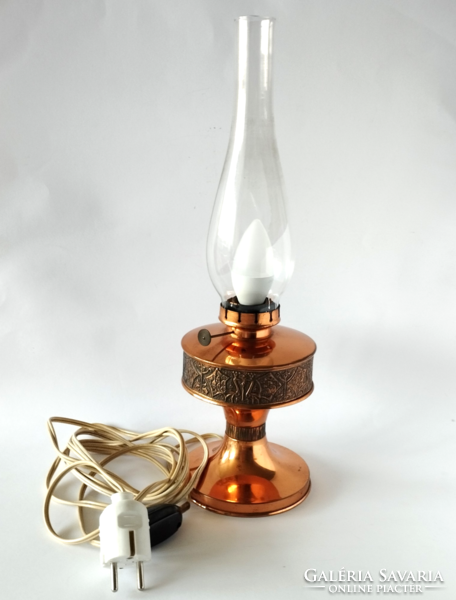 Industrial artist table lamp in the shape of a retro red copper kerosene lamp