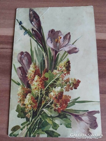 Antik virágos képeslap, 1918-ból
