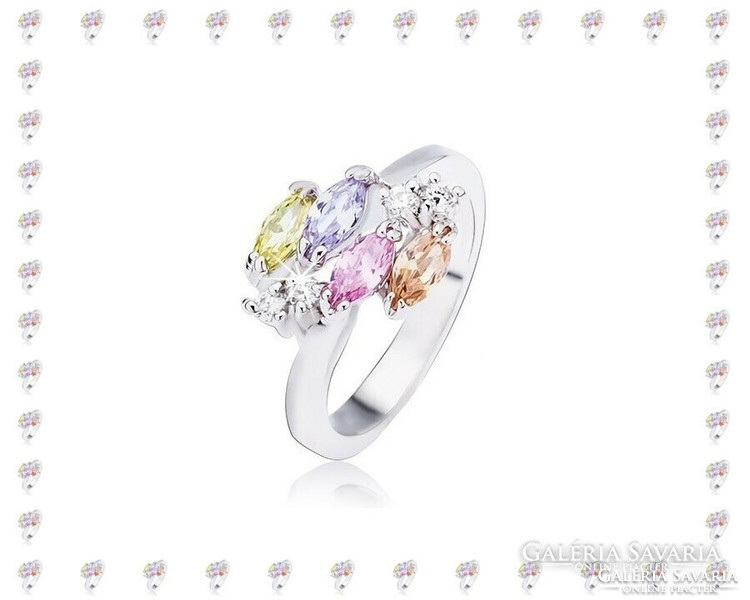 Shiny medical steel ring with silver color, clear shiny colored zirconia stones.
