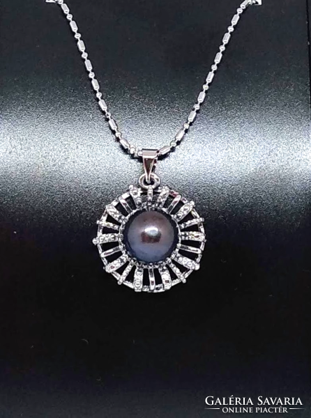 Black South Sea pearl pendant necklace with 10 mm real pearl 112