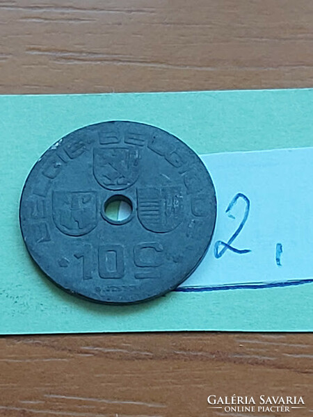 Belgium belgie - belgique 10 centimes 1943 ww ii. Zinc, iii. King Leopold II