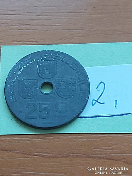Belgium belgie - belgique 25 centimes 1943 ww ii. Zinc, iii. King Leopold II