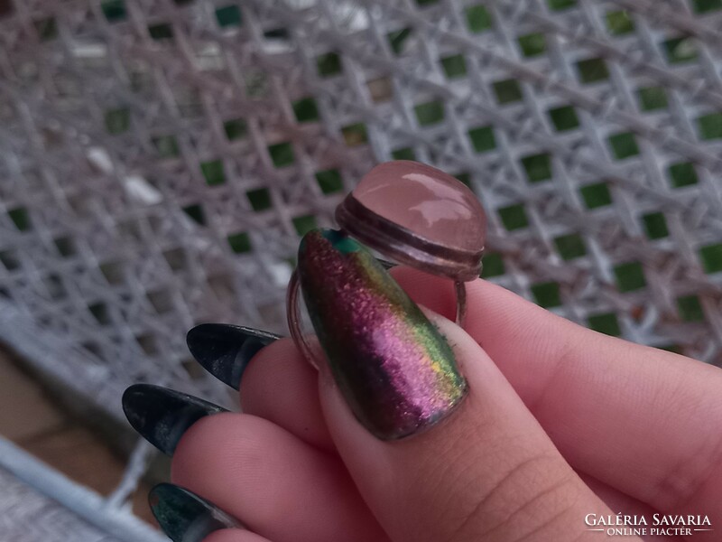 Silver ring on a Brazilian cabochon with a rose quartz stone, international size 8
