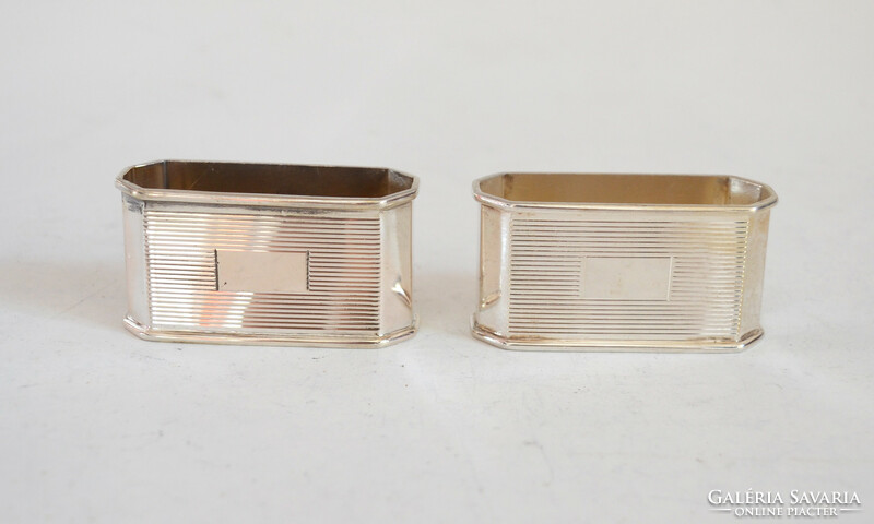Pair of silver napkin rings, oval shape. Art deco style nf