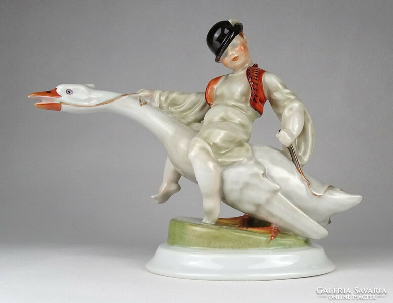 1N564 antique Herend old Herend goose matyi lux elek porcelain figure 24.5 Cm