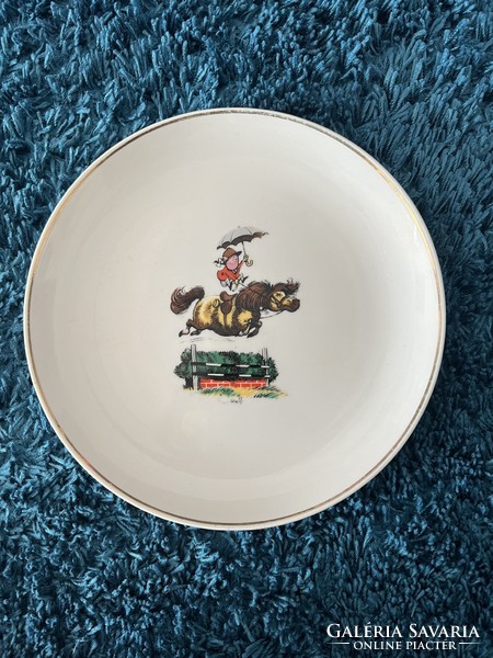 Hollóháza porcelain children's plate with a horse pattern, fairy tale plate