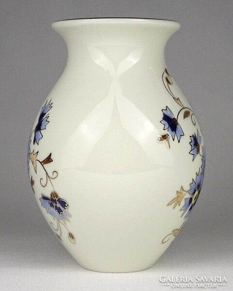 1N569 zsolnay butter colored decorative vase with cornflowers 13 cm