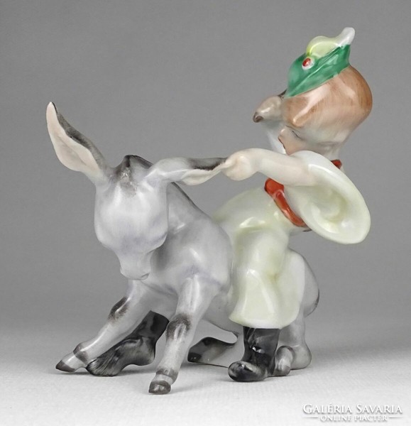 1N565 Herendi porcelán mesefigura kisfiú szamárral