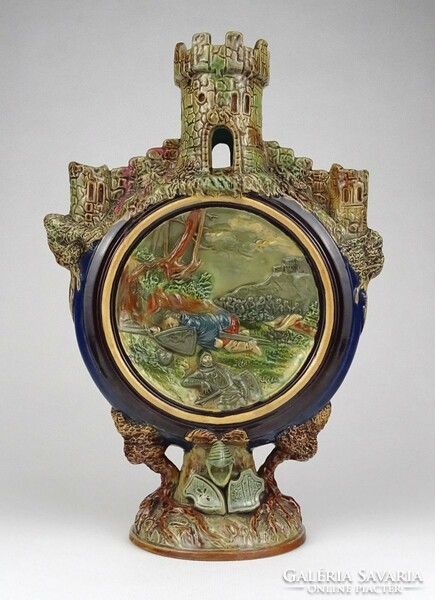 1F492 antique xix. Century wilhelm schiller & son majolica decorative vase 28.5 Cm