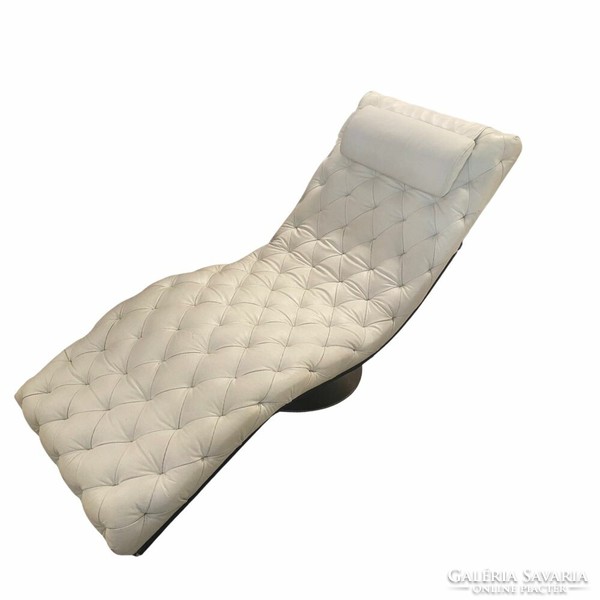 White lounge chair with quilted artificial leather upholstery - b405