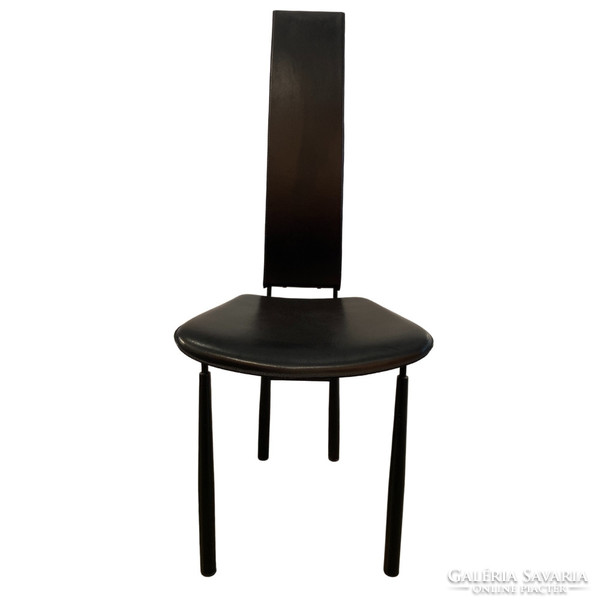 Pozzi style Italian elongated postmodern leather dining chairs - b99