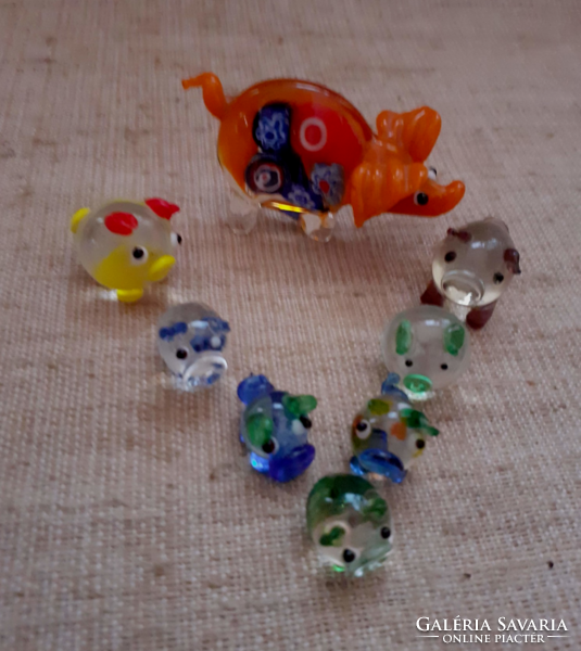 Retro handcrafted Murano glass luck little pig figure collection 14 pcs.