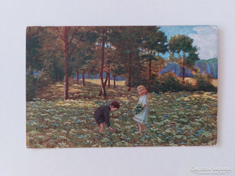 Régi képeslap levelezőlap gyerekek tájkép