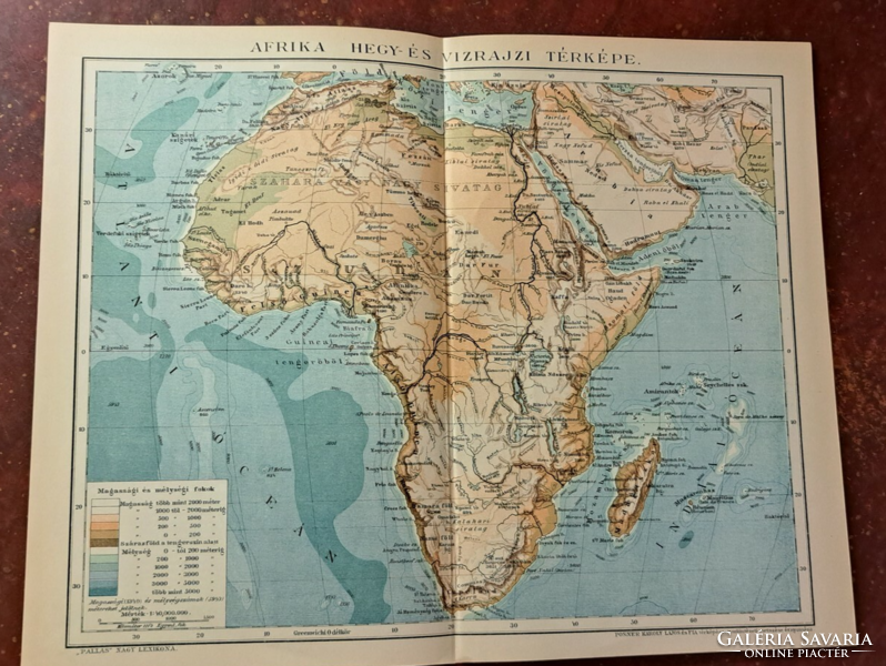 "Afrika hegy- és vízrajzi térképe" térkép melléklet a Pallas lexikonból