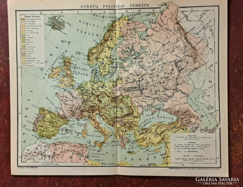 "Európa politikai térképe" térkép melléklet a Pallas lexikonból