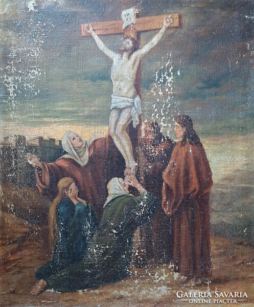 Crucifixion - sacred image, oil painting by Gergely Kutyik