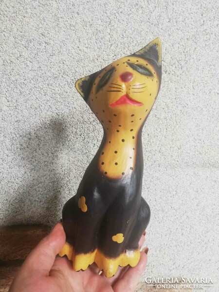 Large carved and painted wooden cat statue