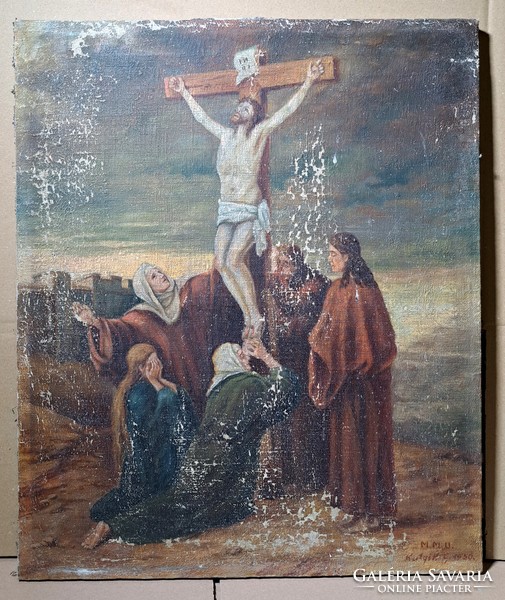 Keresztrefeszítés - szakrális kép, Kutyik Gergely olajfestménye