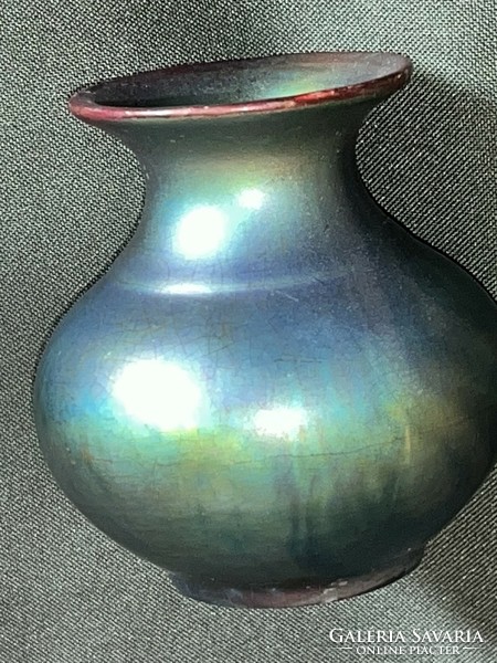 Old Zsolnay labrador glazed eosin vase 7 cm (p0003)