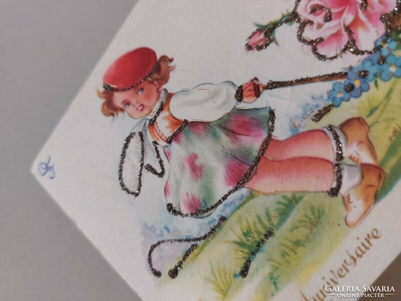 Régi képeslap R. Hamel levelezőlap kislány virágokkal