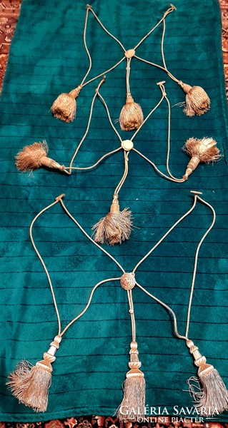 3 old metal fiber curtain ties with tassels, for sale together