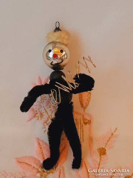 Fekete zsenília figura, karácsonyfa dísz, 13 cm