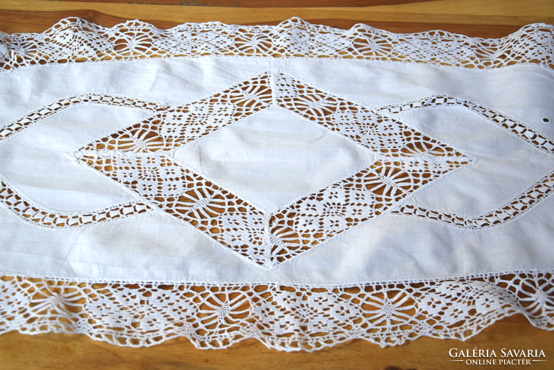 Old antique embroidered lace tablecloth table centerpiece oval 92 x 42 cm