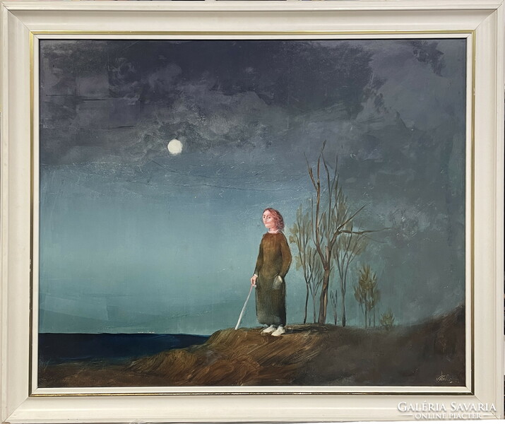 Endre Saxon: woman in a landscape, oil painting