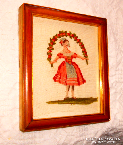 -Antique silk screen base needle tapestry picture framed -- beautiful craftsmanship