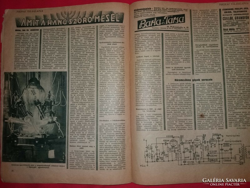 Antik 1939.03. 08. 41. évfolyam" TOLNAY VILÁGLAP " Gróf Teleki ,Horthy Miklós magazin képek szerinti