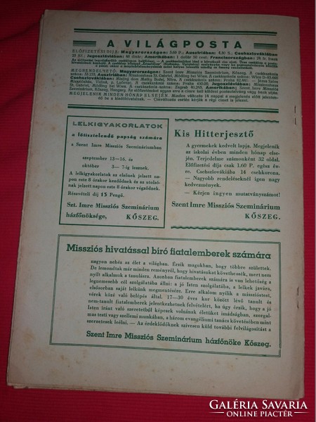 Antik 1937.09. VIII. évfolyam" VILÁGPOSTA " képes családi folyóirat újság gyönyörű állapotban