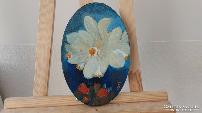 (K) small oval flower painting 30x20 cm
