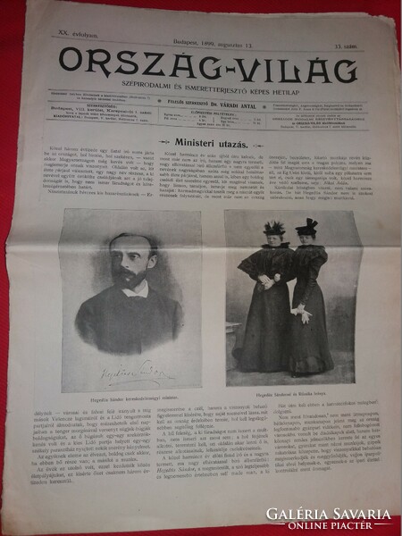 Antik 1899 .augusztus 13. ORSZÁG és VILÁG újság magazin szép állapot képek szerint