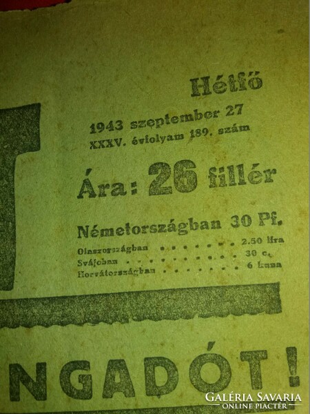 Antik 1943 szeptember 27 " NEMZETI SPORT " szép állapot képek szerint