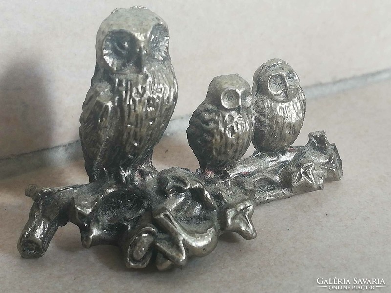 Silver plated miniature owl family