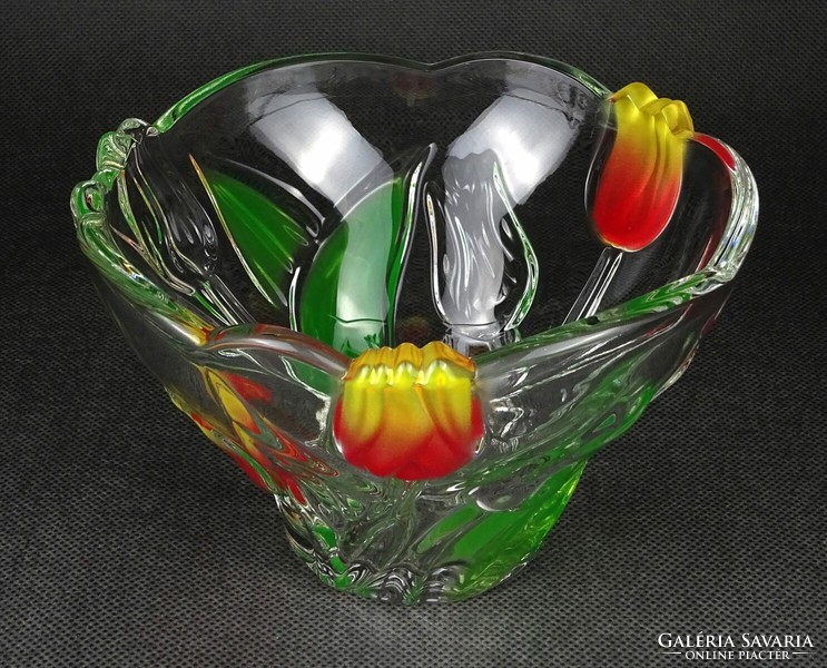 1N552 Tulipános üveg dísztárgy dísz tál 10 x 15.5 cm