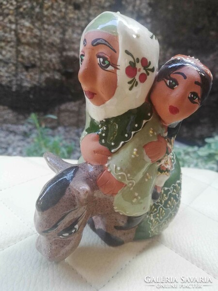 Uzbek ceramic figure - on donkey's back - hand painted