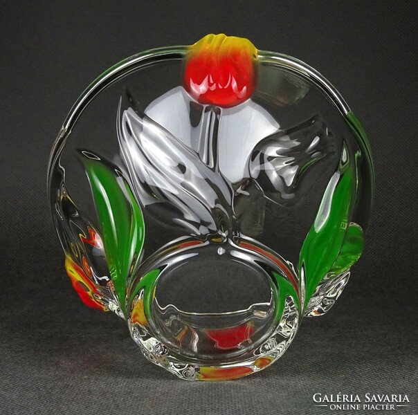 1N552 Tulipános üveg dísztárgy dísz tál 10 x 15.5 cm