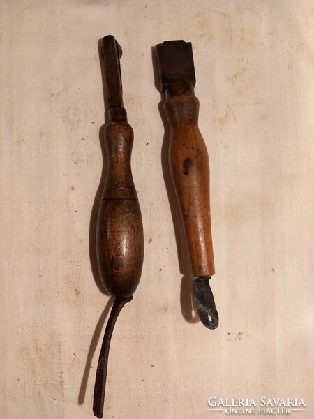 2 old shoemaker's or leather decorator's marked tools