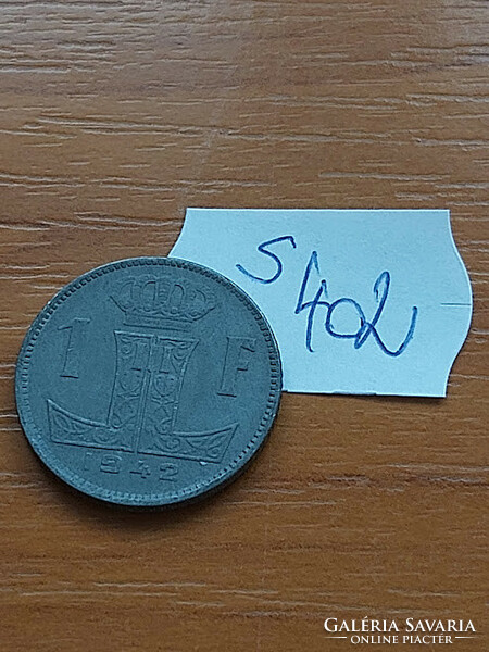Belgium belgie - belgique 1 franc 1942 ww ii, zinc, iii. King Leopold s402